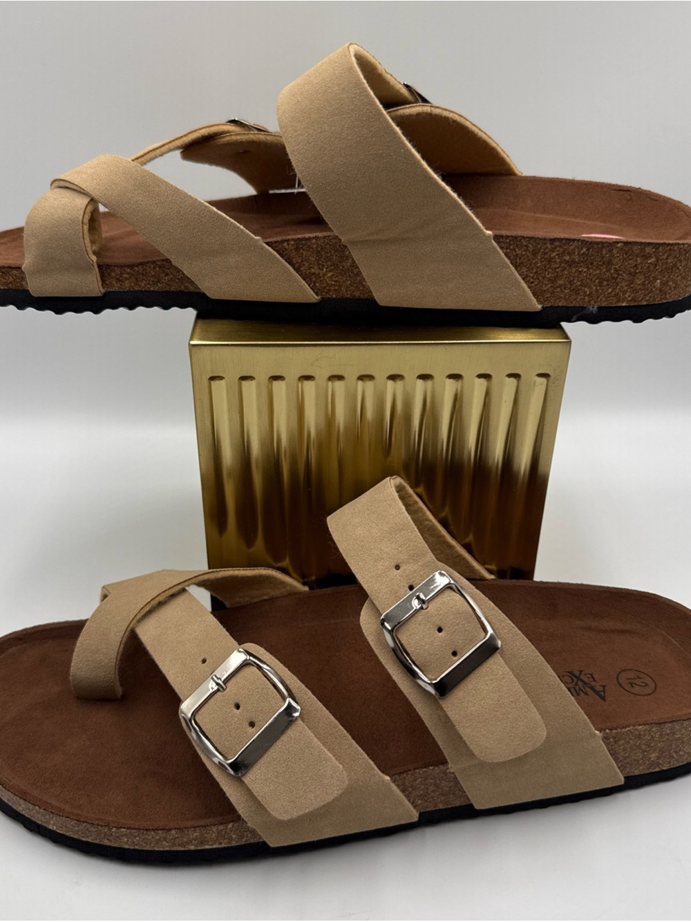 American Exchange Men’s 12 Beige Dude Flat Crisscross Adjustable Straps Slide